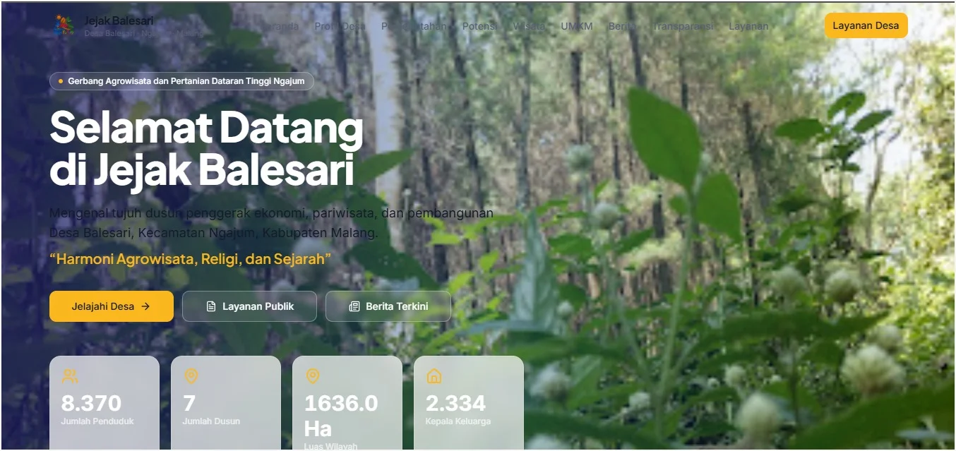Tampilan awal website Jejak Balesari