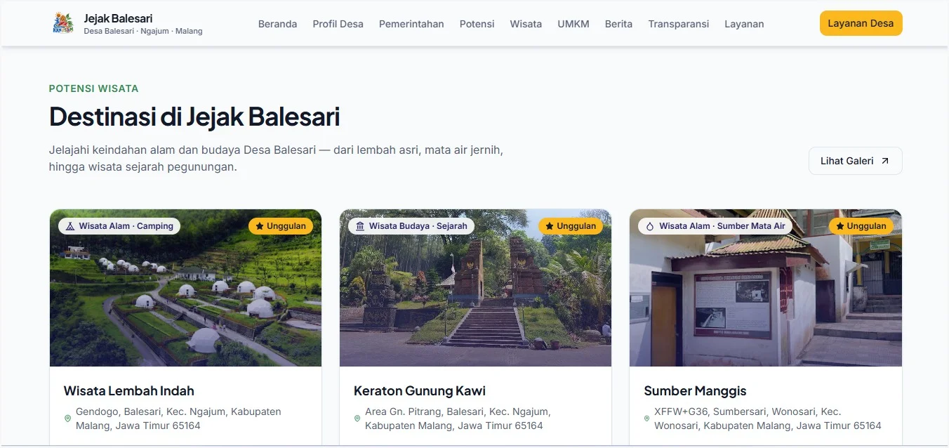 Salah satu fitur website Jejak Balesari