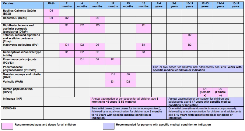 Jadwal Imunisasi Nasional Anak-Anak Singapura