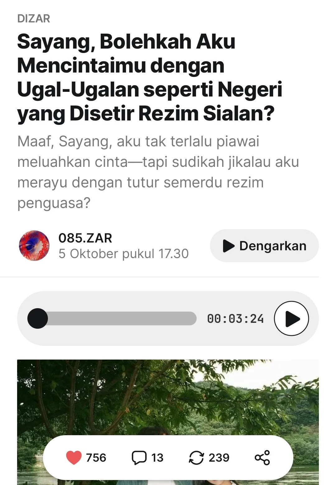 Tulisan yang diunggah di Substack